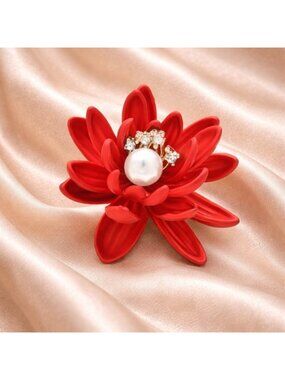 Red Floral Pearl Brooch